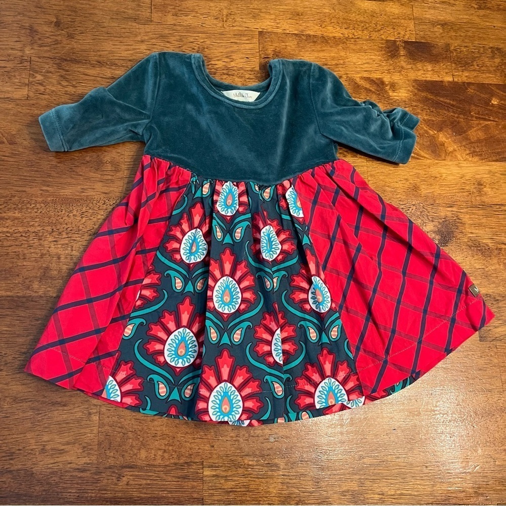 Matilda Jane red green velour top floral dress size 2